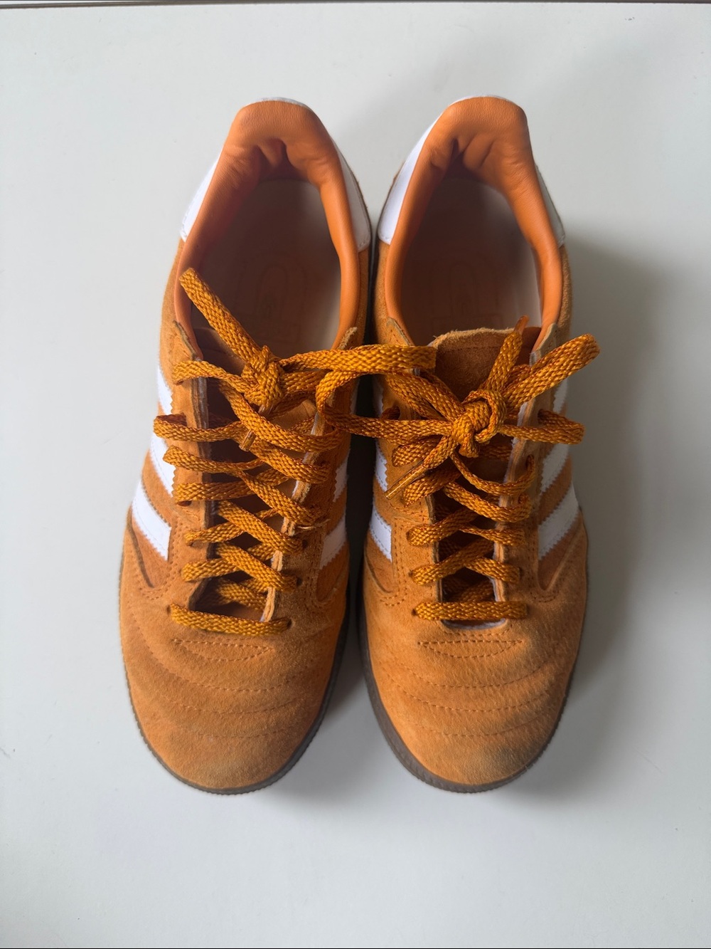Men's Orange Suede Lace-Up Sneakers with White Stripes